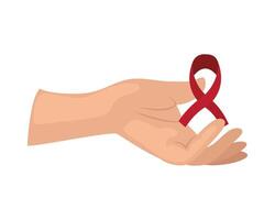 A hand holding a red ribbon in the shape of a heart vector