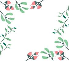 Floral frame with leaves and flowers on white background vector