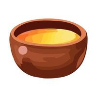 A brown bowl with yellow liquid in it vector