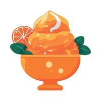 Orange ice cream with orange slice in bowl vector