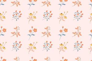 The image shows a repeating pattern of colorful floral illustrations in peach and yellow tones on a light pink background. vector