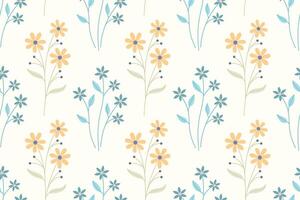 A repeating pattern of stylized yellow and blue flowers on a white background, creating a delicate and elegant floral design. vector