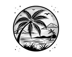 Beach Black palm trees Silhouette set isolated on white background Island icon. vector