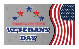 Happy Veterans Day concept made of American flag and text on dark stone background. flat modern illustration vector