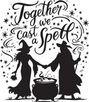 A illustration art of a witch and a warlock holding hand vector