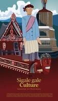 Sigale gale Wooden Puppet Flat design layout idea for tourism event Indonesian culture vector