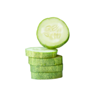 Front view of fresh green cucumber slices in stack isolated in file format png