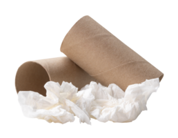 White screwed or crumpled tissue paper ball after use with cores in stack isolated with clipping path in file format png