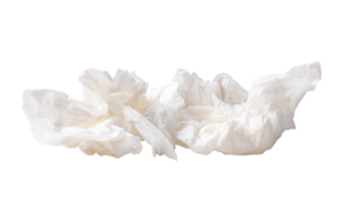 White screwed or crumpled tissue paper ball after use isolated with clipping path in file format png