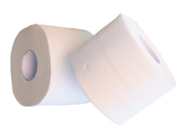 Side view of two tissue paper rolls or toilet paper in stack isolated with clipping path in file format png