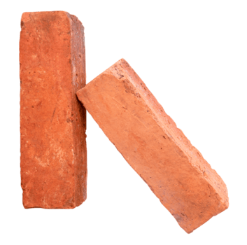 Side view of old red or orange bricks in stack isolated with clipping path in file format png