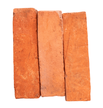 Side view of old red or orange bricks in stack isolated in file format png