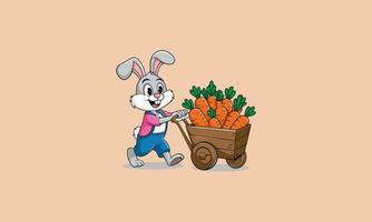 a rabbit is pushing a cart filled with carrots mascot design vector