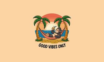 gorilla relaxing on hammock beach palm flat design vector