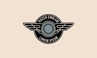 logo design template of a racer emblem with wings flat design vector