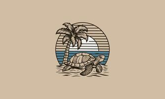 turtle on beach illustration flat design vector