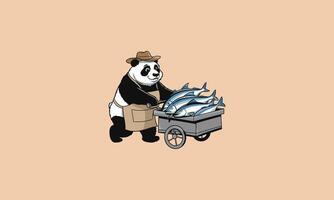 panda is pushing a cart fish mascot design vector