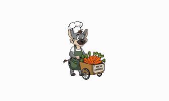 hyena is pushing a cart carrot mascot design vector