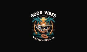 skeleton relaxing on beach good vibes artwork design vector