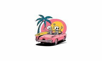 a pair of skeletons are riding in a car on the beach flat design vector