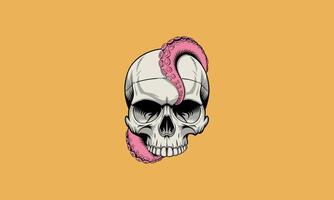 head skull with octopus illustration flat design vector
