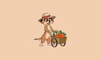 meerkat is pushing a cart carrot mascot design vector
