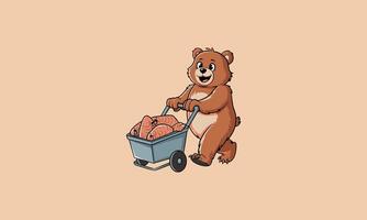 bear is pushing a cart fish mascot design vector