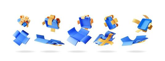 3D open gift box set isolated. Render collection of colorful box vector