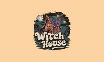 illustration of a haunted house with the text Witch House prominently displayed below it vector