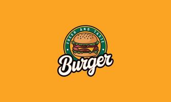 Colorful burger logo with text Fresh and Taste in circle. vector