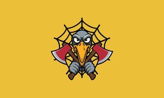 A purple vulture holding two crossed axes with a mischievous expression vector