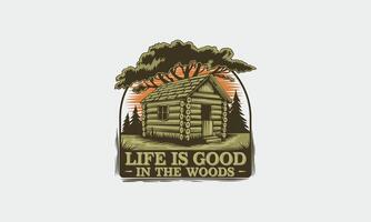 Small cabin in the woods with a comforting message. vector