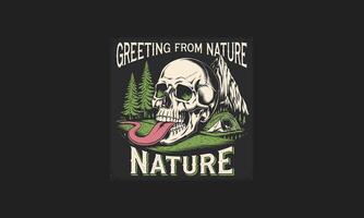 A skull with a long tongue amidst a dark nature scene. vector