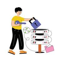 Secure database, data server security flat illustration in modern style vector