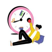 Balancing time between studies and relaxation, study time management vector