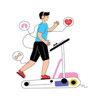 A man running on treadmill machine, treadmill running flat illustration vector