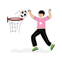 A student celebrating after scoring a goal in a sport, playing at school vector