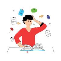 A student thinking hard while struggling with schoolwork vector