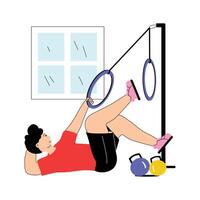 Man doing exercise, abs exercise flat illustration vector