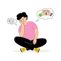 Reflecting deeply on love and emotions, illustration of an overthinker vector