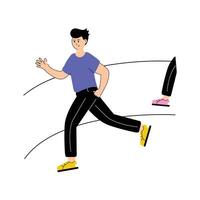 Runner sprinting towards the finish line, running competition illustration vector