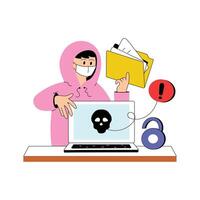 Hacker attempting to breach systems, hacker flat illustration vector