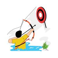 Archer aiming at a target with precision and focus, archery flat illustration vector