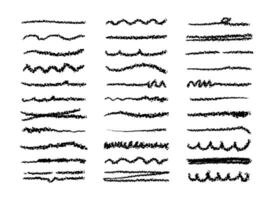 Chalk underlines and stroke line set. Crayon hand drawn pencil lines. Charcoal pencil straight horizontal lines. Scribble black strokes set. vector