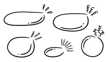 Doodle oval and circle brackets for quotation with sparkle ray elements. Hand drawn round line frame for title headline illustration. Speech bubble blob for dialog vector