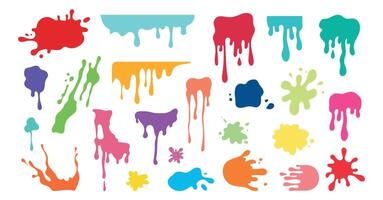 Color paint splash, splatter, blobs set. Multicolor splashes isolated on white background vector