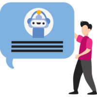 A man holding a speech bubble with a robot on it png