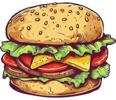 A hamburger with cheese, lettuce and tomatoes png