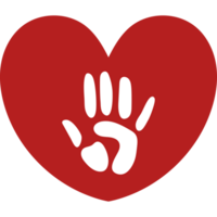 A red heart with a hand print on it png