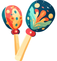 Two maracas with colorful designs on them png